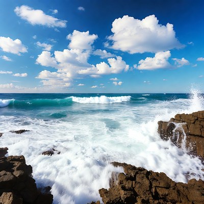 Ocean Waves Crashing on Rocks