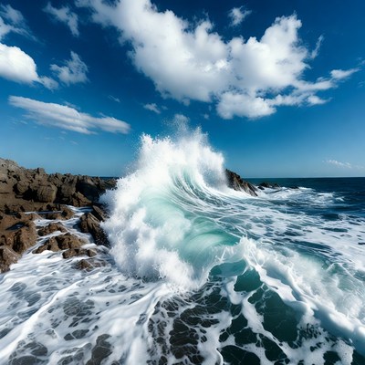Crashing Wave on Rocky Coast