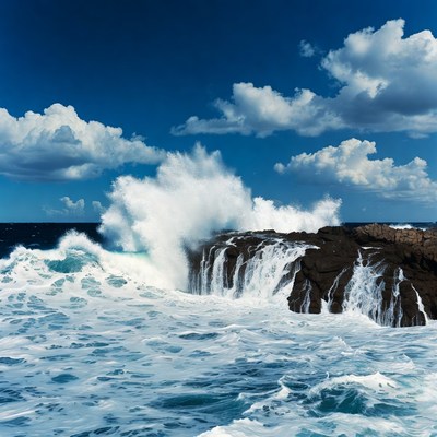 Ocean Waves Crashing on Rocks