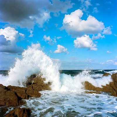 Ocean Waves Crashing on Rocks