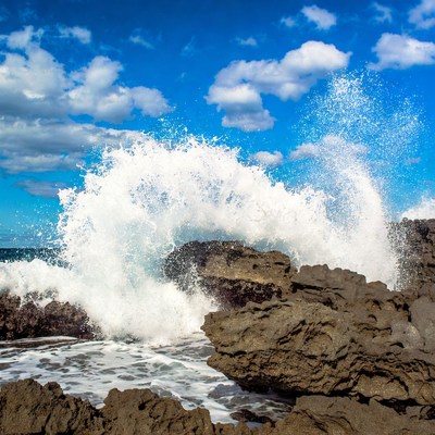 Ocean Wave Crashing on Rocks