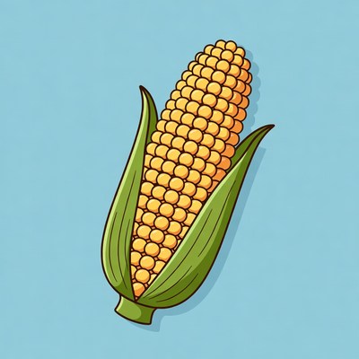 Cartoon Corn Cob on Blue Background