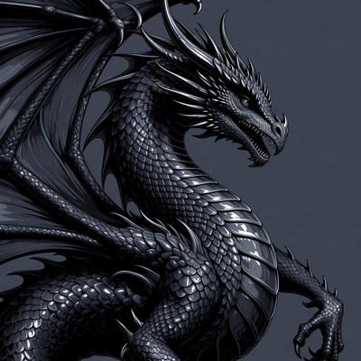 Roaring Black Dragon Illustration
