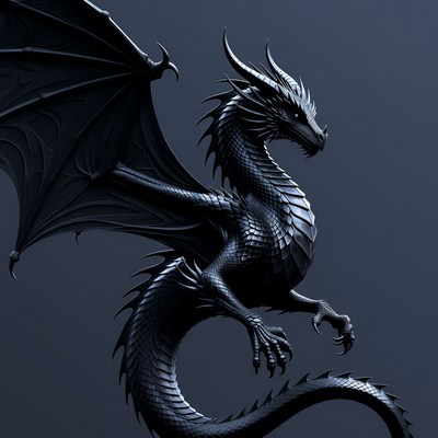 Black Dragon with Spread Wings
