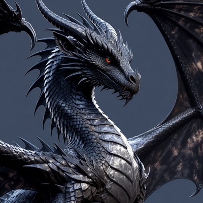 Black Dragon with Wings