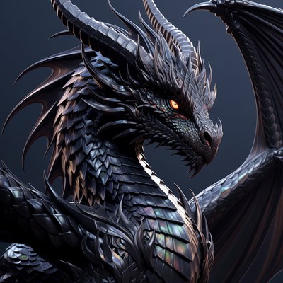 Fierce Black Dragon Head