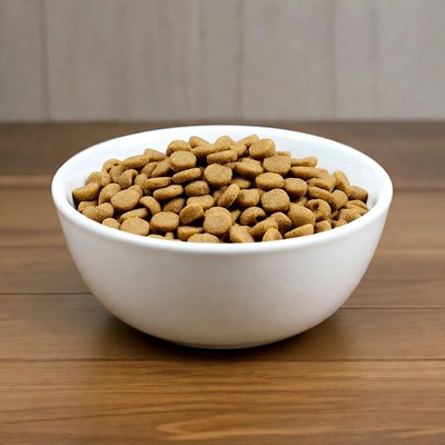 Bowl of dry dog kibble