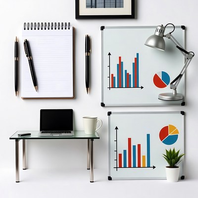 Office Desk with Charts and Laptop