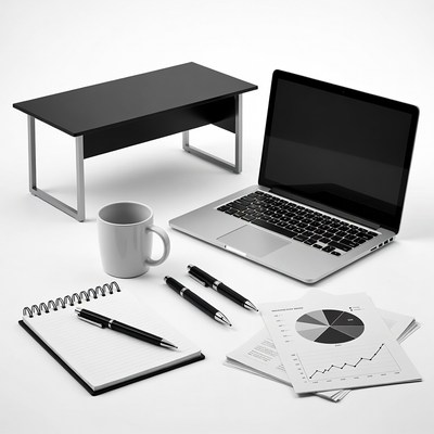 Office Desk with Laptop and Documents