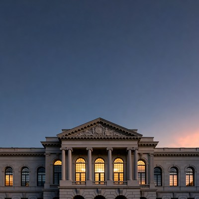 Neoclassical Building at Dusk