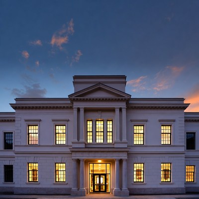 Neoclassical Mansion at Dusk