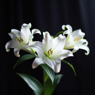 White Lilies on Black Background