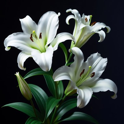White Lilies on Black Background
