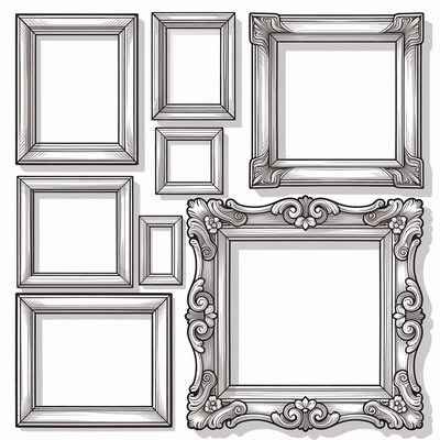 Assortment of ornate empty picture frames