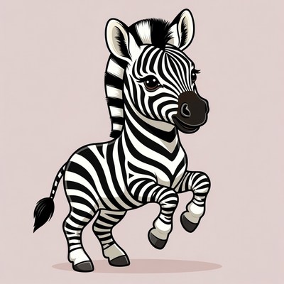 Cute cartoon baby zebra rearing up
