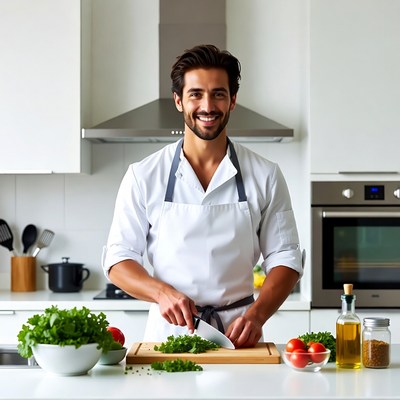 Man chopping vegetables in kitchen