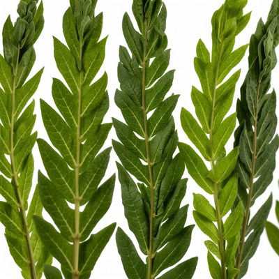Green Fern Leaves on White Background