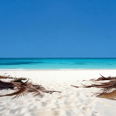 Tropical Beach with Palm Fronds