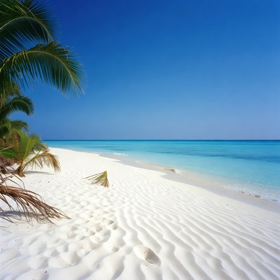 Tropical White Sand Beach with Palm Trees
