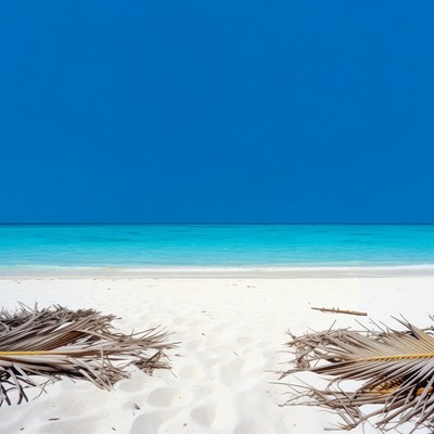Palm fronds on white beach