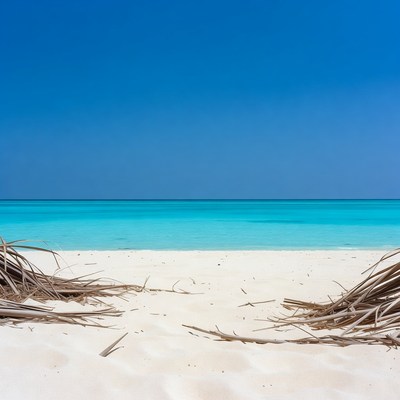 Tropical Beach with Palm Fronds