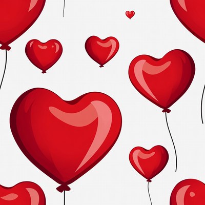 Red Heart Balloons Floating Pattern