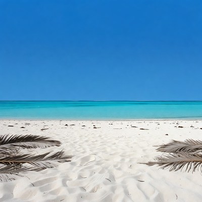 Tropical beach with palm fronds
