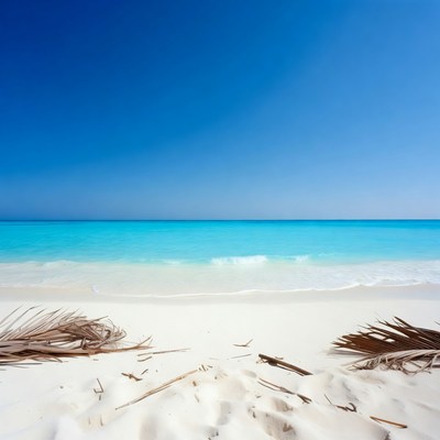 Tropical beach with palm fronds