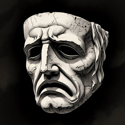 Cracked Tragedy Mask Illustration