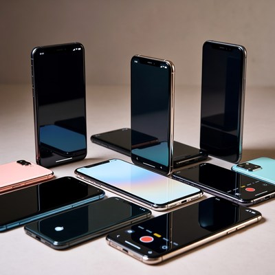 Assortment of iPhones on table