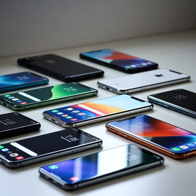 Assortment of Smartphones on White Table