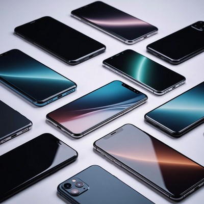 Smartphones Arranged on White Background