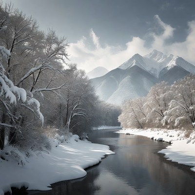 Snowy River and Mountains Landscape