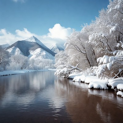 Snowy River with Mountains and Trees