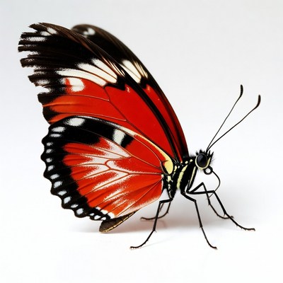 Red-winged butterfly on white background