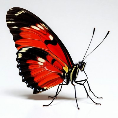 Red-winged butterfly on white background