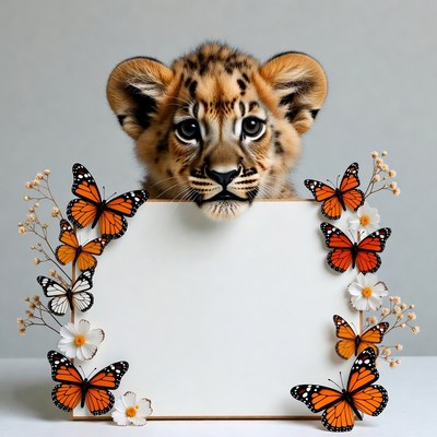 Baby Leopard Holding Blank Sign