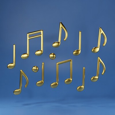 Golden musical notes on blue background