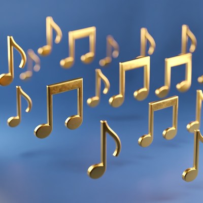 Golden musical notes floating on blue