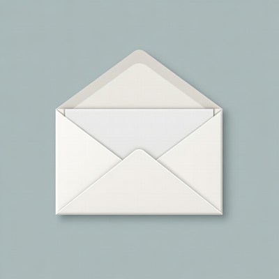 Open white envelope on blue background