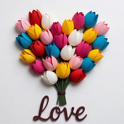 Colorful Tulip Heart with Love