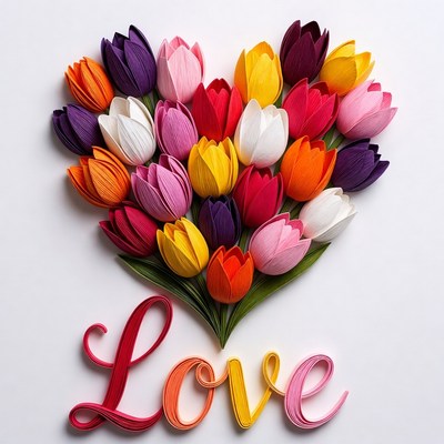 Quilled Tulip Heart Love Art