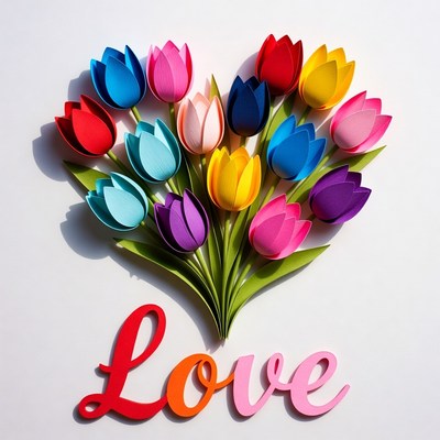 Colorful Paper Tulips Heart LOVE