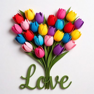 Colorful Tulips Forming Love Heart