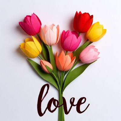 Colorful Paper Tulips Bouquet with Love