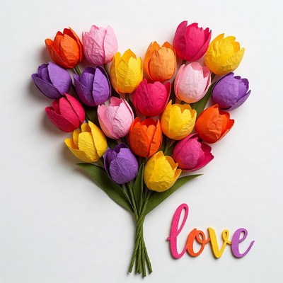Colorful Tulips Forming Love Shape