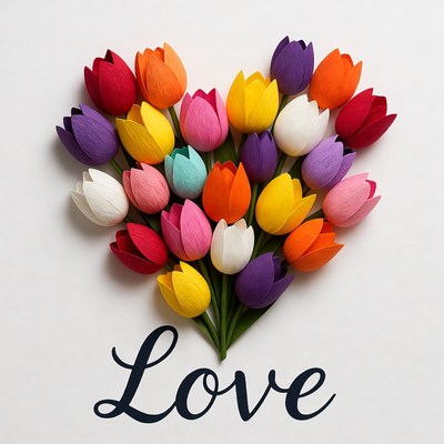 Colorful Paper Tulips Heart Love
