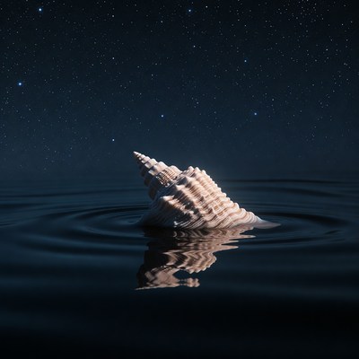 Seashell in Calm Water Under Starry Sky