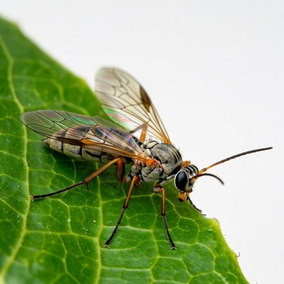 Wasp on green leaf