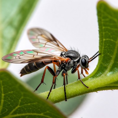 Hoverfly on Green Leaf